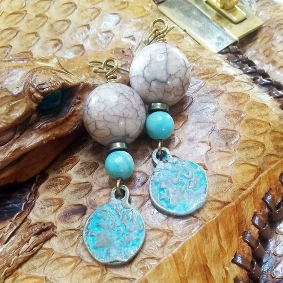 Bodacious Boho & Chunky - Lightweight Verdigris Patina Coin Dangle Earrings! - Picture 4 of 6